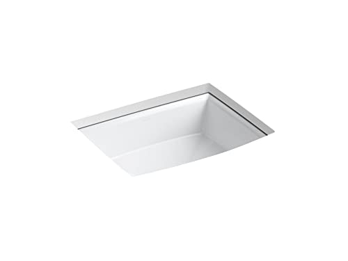 KOHLER K-2355-0 Archer 20' Rectangular Undermount Bathroom Sink, Vitreous Lavatory Vanity Sink with Overflow, Undermount Bathroom Sink Rectangle, White