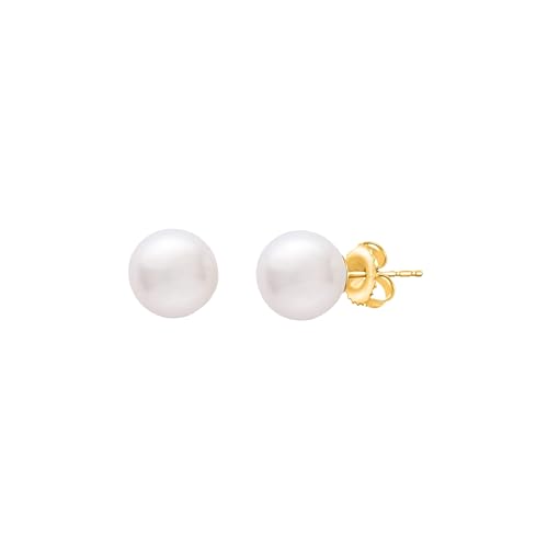 14K Yellow Gold Round White Freshwater Cultured Pearl Classic Senior Portrait Stud Earrings - 5mm-5.5mm
