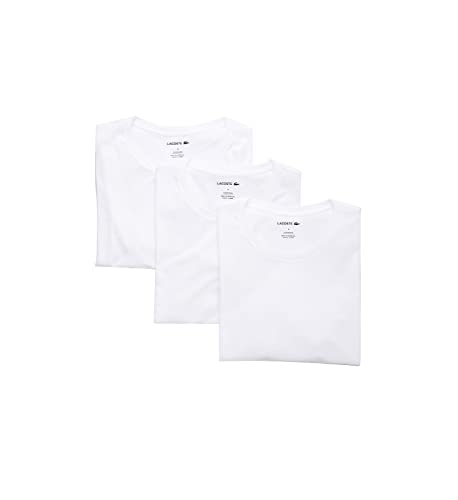Lacoste mens Essentials 3 Pack 100% Cotton Slim Fit Crew Neck T-shirts Base Layer Top, White, Medium US