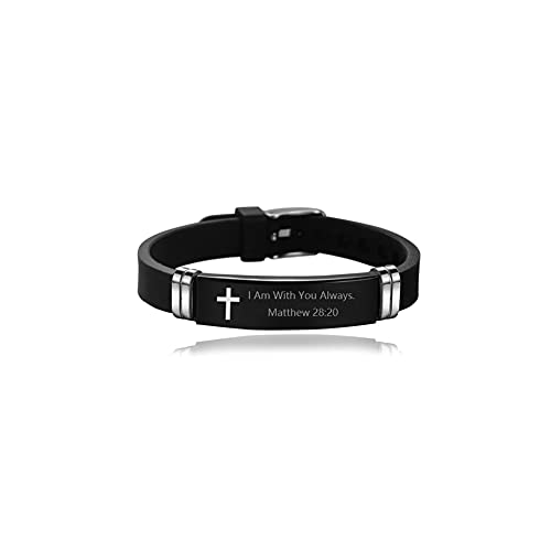 DWJSu Black Religious Quote Faith Christian Bible Verse Inspirational Bracelet Wristband Cross Bracelets for Mens Dad God Gift, DW-BY-BR020-4-Black
