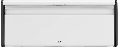 Brabantia Rectangular Fall Front Bread Box (White) Large Front Opening Flat Top Bread Store for Kitchen Counter, Fits 2 Loaves