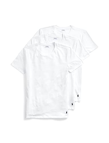 POLO Ralph Lauren Mens Classic Fit W/Wicking 3-Pack Crews Undershirt, White/Cruise Navy, Medium US