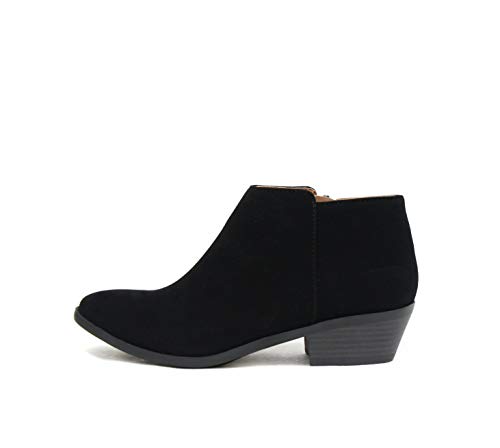 SODA Women's Western Ankle Bootie w Low Chunky Block Stacked Heel (8 M US, New Black Nubuck)
