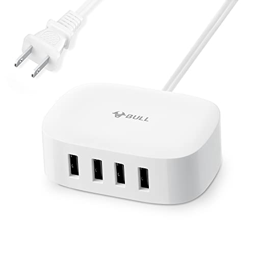Bull USB Charging Station - 4 in 1 USB Charger with 6ft Extension Cord, USB Multiport Charger for Apple iPhone, Samsung, Tablet, Cruise Ship, Travel, Home, Office, UL Listed
