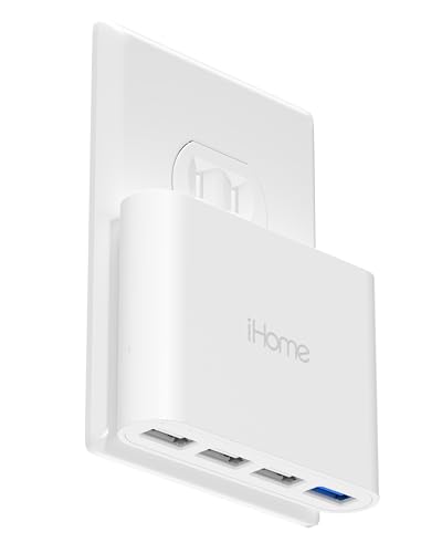 iHome Slim USB Wall Charger: AC Pro Multiport USB Charger, USB Plug Adapter & Phone Charging Block, 4 USB Plugs for Wall Outlet, Flat 4 Port USB Charger & USB Wall Adapter