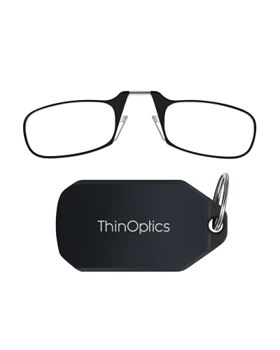 ThinOptics Keychain Case and Readers Rectangular Reading Glasses, Black, 44 mm + 2