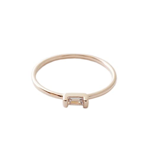HONEYCAT Tiny Baguette Crystal Ring in 18k Gold Plate | Minimalist, Delicate Jewelry (Smooth/RG/6)
