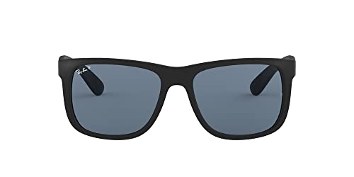 Ray-Ban RB4165 Justin Rectangular Sunglasses, Rubber Black/Polarized Dark Blue, 55 mm + 0