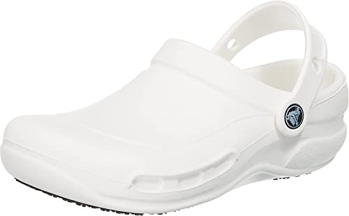 Crocs Unisex Adult Men's and Women's Bistro Clog | Slip Resistant Work Shoes, White, 12 US