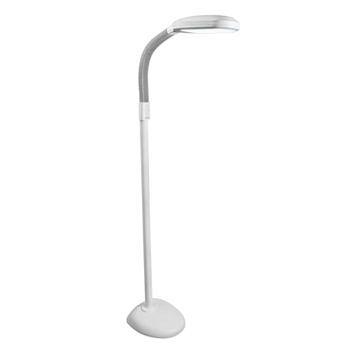 Verilux SmartLight Full Spectrum LED Modern Floor Lamp with Adjustable Brightness, Flexible Gooseneck and Easy Controls - Reduces Eye Strain and Fatigue - Ideal for Reading, Artists, Craft (White)