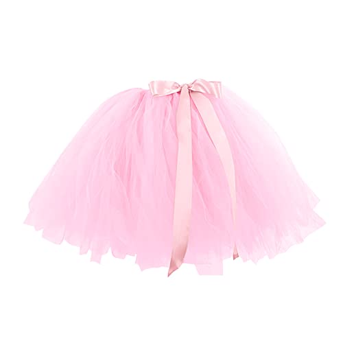 Mardi Gras Women's Tutu Tulle Petticoat Ballet Bubble Skirts Short Prom Dress Up Teens Ballet Skirts Classic 5 Layers(Pink,One Size)