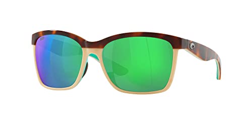 Costa Del Mar Women's Anaa Polarized Rectangular Sunglasses, Retro Tortoise/Cream/Mint/Green Mirrored Polarized-580P, 55 mm