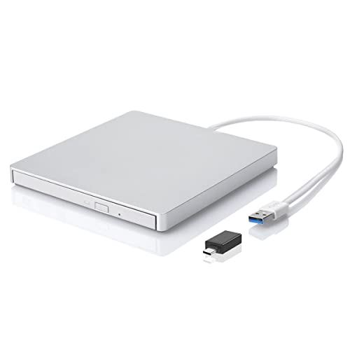 ROOFULL External CD/DVD Drive for Mac, USB 3.0 Premium CD DVD ROM +/-RW Disc Player Burner Reader Writer Rewriter Optical Drive Portable for Apple Mac MacBook Pro/Air, Windows 11/10 Laptop PC, Silver