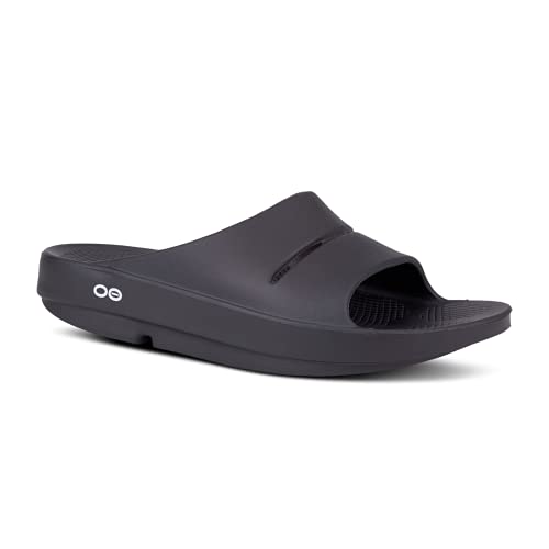 OOFOS OOahh Slide, Black - Men’s Size 5, Women’s Size 7 - Lightweight Recovery Footwear - Reduces Stress on Feet, Joints & Back - Machine Washable