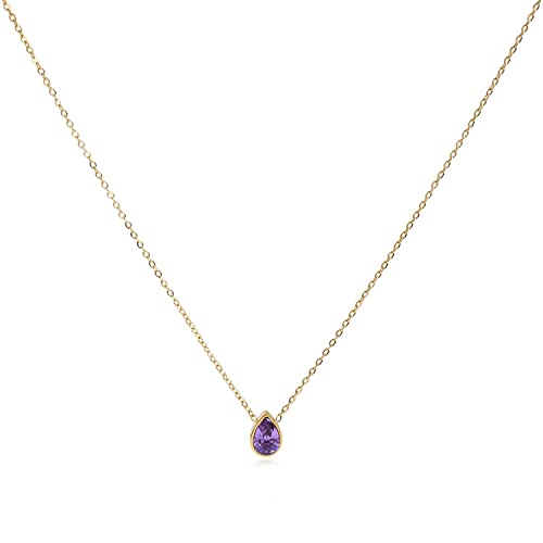 Badu 18K Gold purple Created Gemstones 7x10mm teardrop Necklace for Women Solitaire Cubic Zirconia Jewelry Mothers Day Anniversary Birthday Gifts for Mom Girls Wife Her (purple teardrop)
