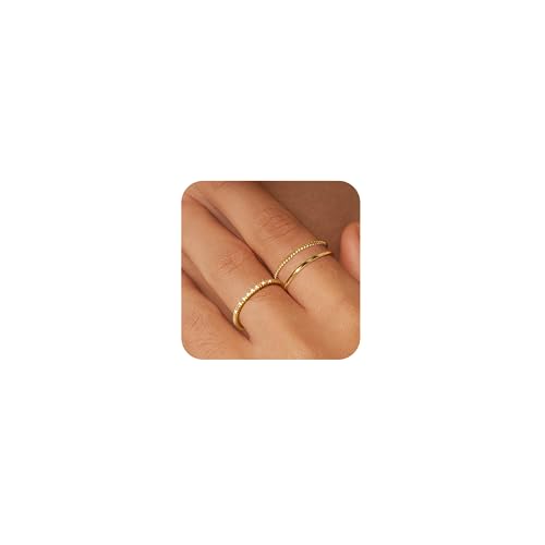 Moodear 3PCS Wedding Rings for women, 14k Gold Plated Wedding Bands for Her Gold Rings for Women Non Tarnish Womens Rings Set Tarnish Free Gold Jewelry Size 7