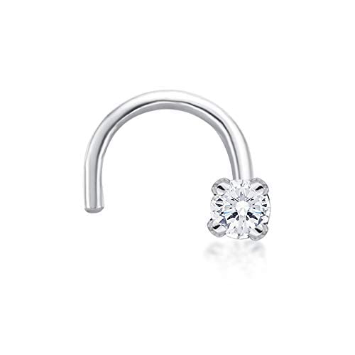 Lavari Jewelers 0.01 Carat Genuine Diamond Curved Screw Nose Ring for Women in 14k White Gold 20 Gauge