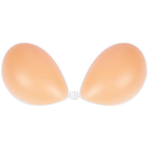 Niidor Adhesive Bra Strapless Sticky Invisible Push up Silicone Bra for Backless Dress with Nipple Covers (A Cup) Creme