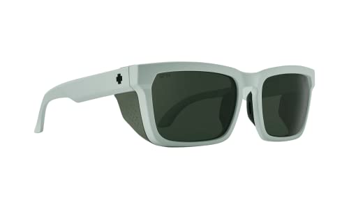 SPY Optic Helm Tech, Full Cover Square Sunglasses, Color and Contrast Enhancing Lenses, Matte Vintage White - Happy Gray Green Lenses