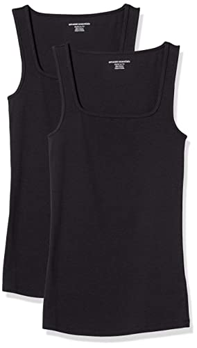 Amazon Essentials Women's Slim Fit Square Neck Tank, Pack of 2, Black, Large