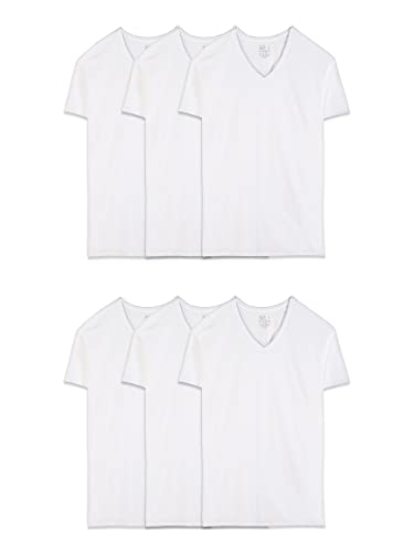 Fruit of the Loom mens Eversoft Cotton Stay Tucked V-neck T-shirt Base Layer Top, Regular - White 6 Pack, 3X-Large US