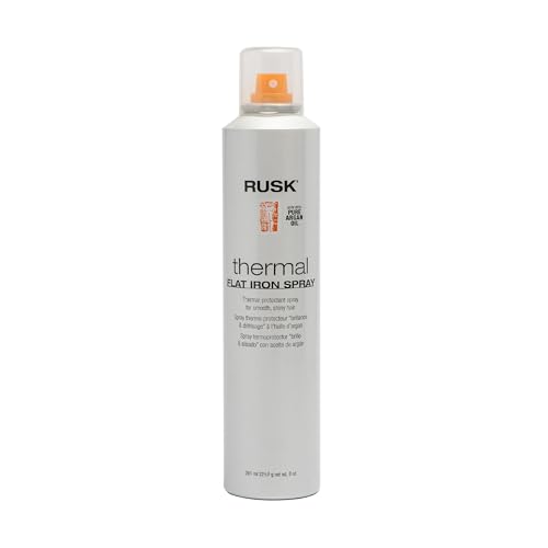 RUSK Designer Collection Thermal Flat Iron Spray with Argan Oil, 8.8 fl. Oz, Thermal Protectant Micro-Fine Styling Spray, Formulated to Eliminate Frizz and Leave Hair Silky and Shiny