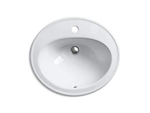 Kohler 2196-1-0 Penninton Oval self-Rimming Bathroom Sink with Single Faucet Holes, 20-1/4' W x 17-1/2' L, White