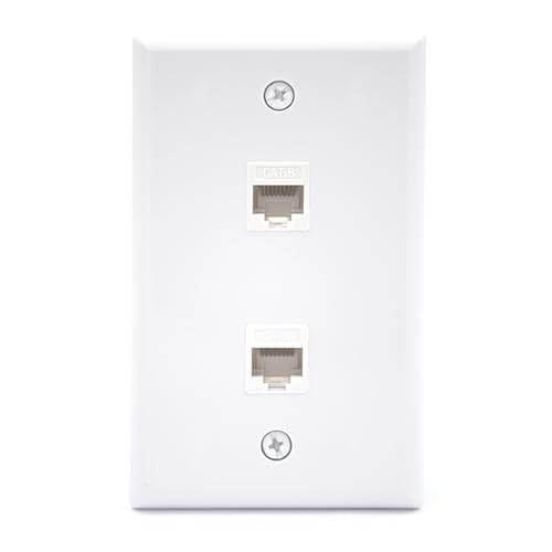 VCE Ethernet Wall Plate 2-Port (UL Listed), Cat6 Female to Female Wall Jack, RJ45 Keystone Inline Coupler Wall Outlet, White