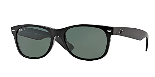 Ray-Ban RB2132 New Wayfarer Sunglasses + Vision Group Accessories Bundle (Black/Crystal Green Polarized (901/58),55),unisex-adult