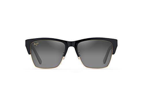 Maui Jim Men's and Women's Perico Polarized Classic Sunglasses, Black Gloss with Gold/Neutral Grey, Large