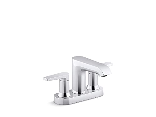 KOHLER 97094-4-CP Hint Centerset 4 inch Bathroom Faucet with Pop-Up Drain Assembly, 2-Handle Bathroom Sink Faucet, 1.2 gpm, Polished Chrome