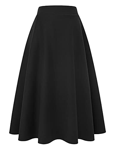IDEALSANXUN Long Black Skirt for Women Dark Academia Gothic Clothes A Line Pleated Maxi Skirt, Long Pure Black, M