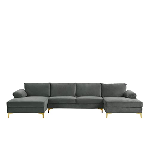 Casa Andrea Modern Modern Large Velvet Fabric U-Shape Sectional Sofa, Double Extra Wide Chaise Lounge Couch with Gold Legs
