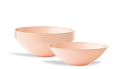 Plastic Party Bowls 16 oz Disposable Bowls for Hot Soup, Valentines Day Plates PInk Party Bowls for Salad Dessert Everyday Bowls for Buffet, Wedding, Disposable Dinnerware 20 Pack - (Pink/Gold Rim)