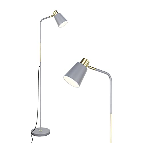 Floor Lamp, Industrial Floor Lamps for Living Rooms Rustic Farmhouse Reading Standing Floor Lamp Adjustable Metal Heads Indoor Task Lighting for Living Room Bedroom Office Home Décor (Grey)