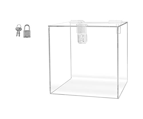 Marketing Holders 8 Inch Locking Ballot Box Clear Acrylic Square Cube Top Locking See Through Countertop Contests Entry or Donation Collection Bin