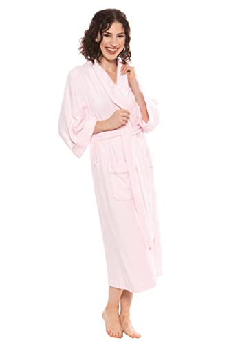 Women's Luxury Terry Cloth Bathrobe - Bamboo Viscose Robe by Texere (Ecovaganza, Barely Pink, 2X/3X)