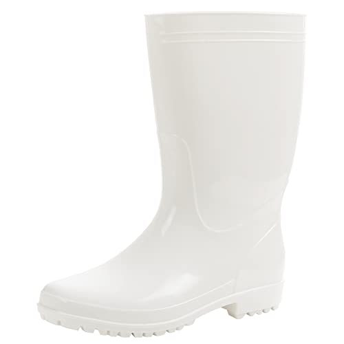 Comwarm Men's Mid-calf Rain Boots Waterproof Anti-Slip White PVC Adult Outdoor Work Rubber Boots WT47