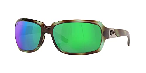 Costa Del Mar Women's Isabela Polarized Rectangular Sunglasses, Shiny Seagrass/Green Mirrored Polarized-580P, 64 mm