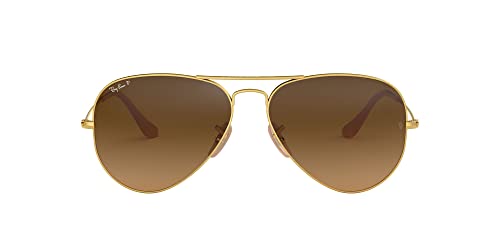Ray-Ban RB3025 Classic Aviator Sunglasses, Matte Gold/Polarized Brown Gradient, 58 mm