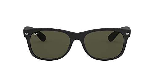 Ray-Ban RB2132 New Wayfarer Square Sunglasses, Rubber Black/G-15 Green, 58 mm