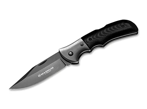 Boker Magnum Gray Eminence Pocket Knife - Folding Knife with 3 ⅜ Inch Titanium Coated Stainless Steel Blade, Lockback Mechanism, Micarta Handle and Pocket Clip (01SC712), Black