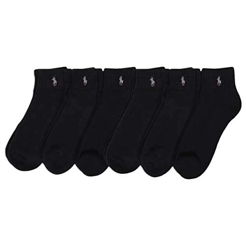 POLO RALPH LAUREN Men's Classic Sport Solid Socks 6 Pair Pack - Cushioned Cotton Comfort, Black, 6-12.5