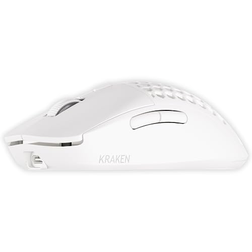 Kraken AERO - Superlight Wireless Gaming Mouse, Ultra-Lightweight, LAG-Free Wireless, Dual-Mode (2.4Ghz + Wired) Symmetrical, 26,000 DPI, PAW3395 Compatible with PC/MAC (White)