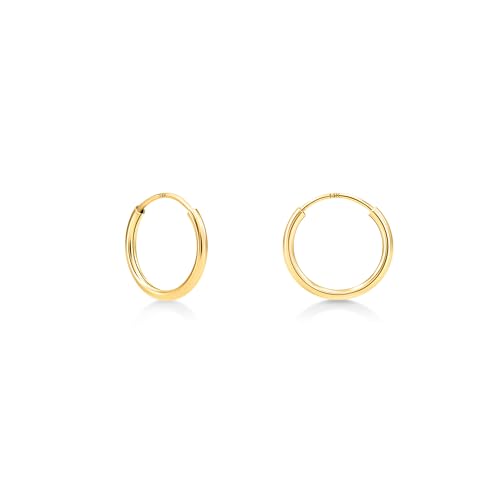 KEZEF 1mm Endless Hoop Earrings - 14kt Solid Gold Jewelry for Women - Small Hoops Earrings in 14k Yellow Gold - Solid Gold Hoop Earrings - 10mm | 2/5 Inch
