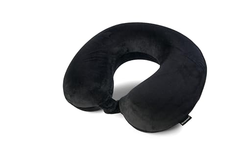 Brookstone Memory Foam Travel Neck Pillow for Vacations, Airplanes, Trains, Buses, and Cars, Black