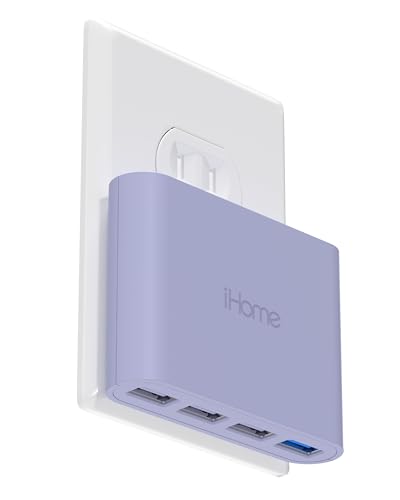 iHome Slim USB Wall Charger: AC Pro Multiport USB Charger, USB Plug Adapter & Phone Charging Block, 4 USB Plugs for Wall Outlet, Flat 4 Port USB Charger & USB Wall Adapter