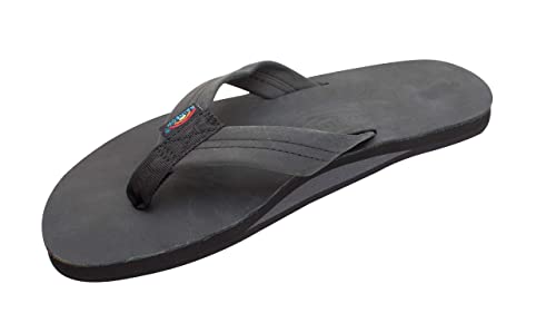 Rainbow Sandals Men's Premier Leather Single Layer Wide Strap with Arch, Premier Black, Men's X-Large / 11-12 D(M) US