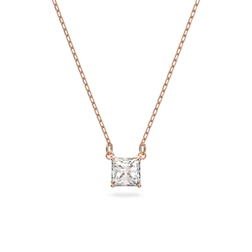 Swarovski womens Attract Pendant Necklace with a Square Cut Clear Crystal on a Rose-Gold Tone Plated Setting with Matching Chain