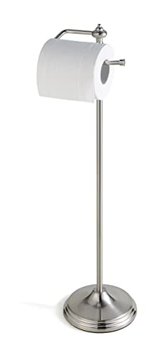 SunnyPoint Bathroom Free Standing Toilet Tissue Paper Roll Holder Stand with Reserve Function, Satin Nickel